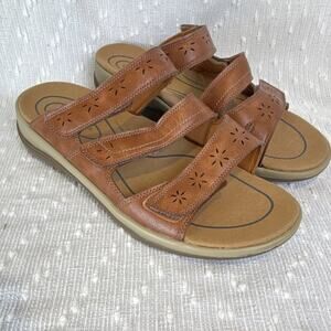 OrthoFeet Womens Wide Slide Sandals Brown Hook & Loop Adjustable US 11W